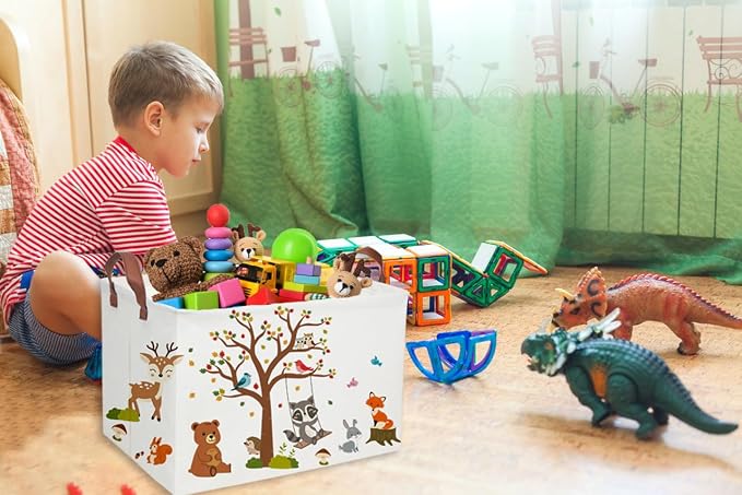 Essme Rectangular Kids Baskets Boys Basket,Animal Storage Bins with Handles for Kids Room Decor, Book Storage Bin(Autumn animals)
