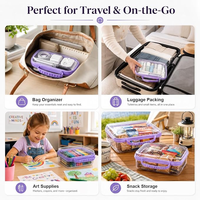 Clear Hard Shell Zipper Case 3PCS Set, 1.2mm PET Travel Organizer | Deep waterproof stackable storage pouches with handle. Heavy duty clear zipper bags for travel, makeup, toys and snacks