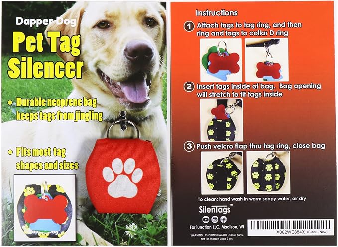 Dapper Dog - Dog Tag Silencer with Tag Ring (Red with White Paw Print)