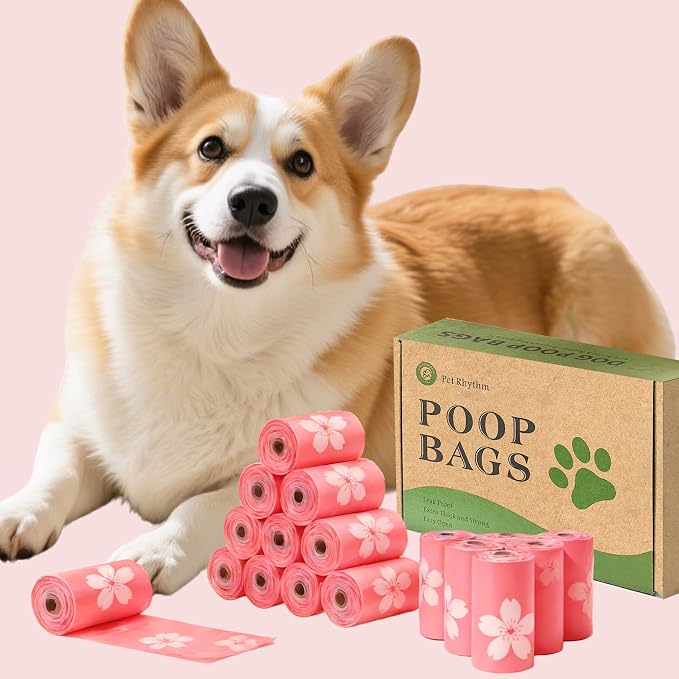 Cherry Blossom Scented Dog Poop Bags - 8 Rolls 120 counts | Leak Proof Extra Large 13x9 Inch Pink Dog poop bags rolls with Dispensers, Fragrance Bags for Dogs Walking and Cat Litter
