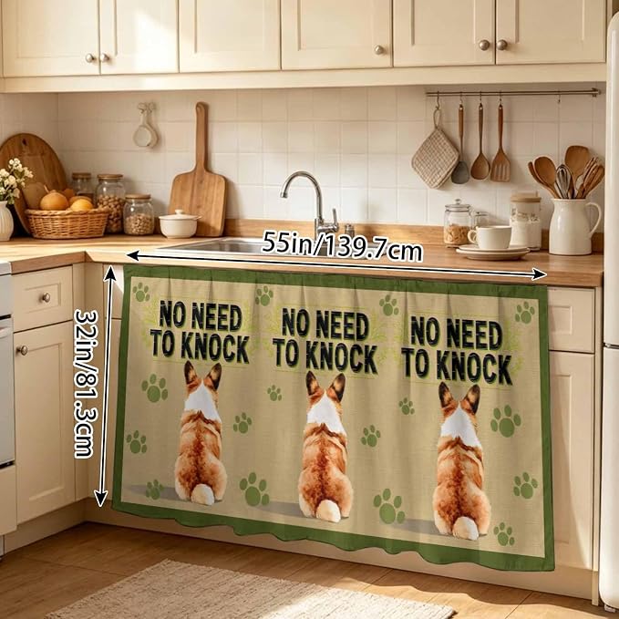 NO Need to Knock Sink Skirt for Bathroom, Self-Adhesive Under Sink Curtain, Corgi Dog Paw Prints Pet Lover Farmhouse Hide Pipes & Storage Fabric Cabinet Skirt Cover for Kitchen Laundry 32"x55"
