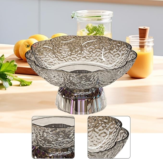 Fruit Bowl Pedestal Bowl Footed Wedding Fruit Stand Multipurpose Storage Organizer for Kitchen Counter Snack Bread Dessert, C Gray and Silver