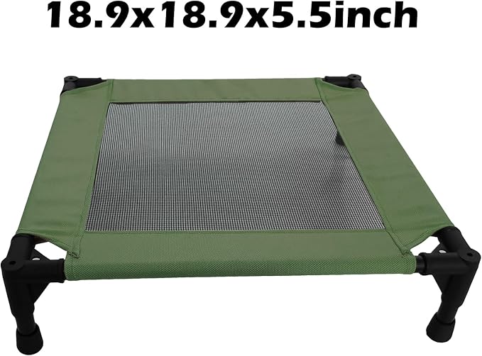 Pozico Elevated Pet Bed with Breathable Mesh for Small Cat and Dog, Raised Cooling Pet Cot for Puppy and Kitty, 18.9x18.9 inch (Olive Green Bed)
