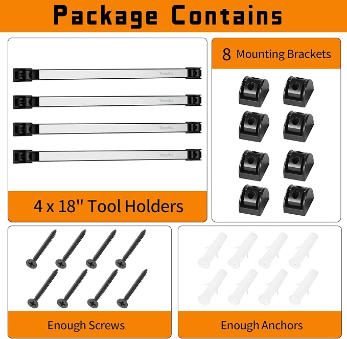 18" Magnetic Tool Holder Strip, 4 Pieces Silver Metal Tool Organizer Rack with Stainless Steel Surface, Magnet Bar for Garage Workshop, Easy To Install with Mounting Screws