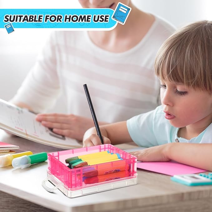 Suzile 50 Pcs Plastic Crayon Box with Lid 4.8 x 3.4 x 1.6, Red, Green, Blue | Small Crayon Storage Containers Bulk, for Office School Classroom, Art Crafts Pen Pencil Organizers, Back to School Supplies