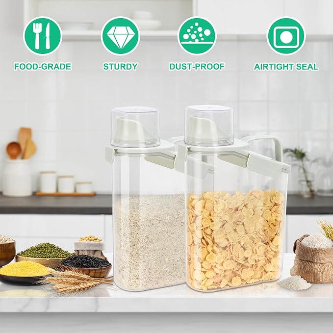 TBMax Rice Container Cereal Storage Container 2 Pack 3.2-Quart, Kitchen Pantry Dry Food Storage Holder with Easy-Pouring Spout & Handy Cup, Small Pet Dog Cat Food Dispenser for Daily Feeding