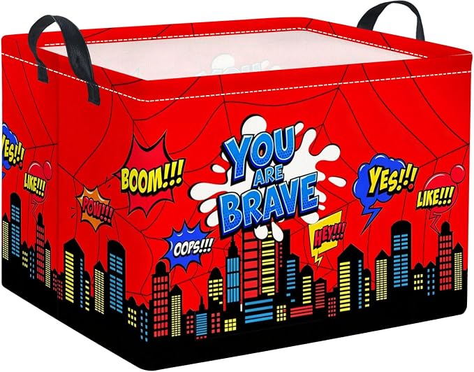 Rectangular Kids Storage Basket Baby Gift Basket Cute Toy Storage Bin Organizer Shelf Book Basket Room Decor(Red City)