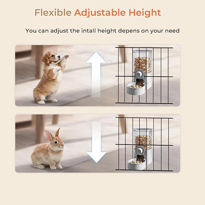 Auto Gravity Food Dispenser for Cage Hanging, 41OZ Capacity Hanging Automatic Pet Cage Feeder, Food Bowl for Cats Dogs Rabbit Ferret Chinchilla Bird Hedgehog Guinea Pig (Grey)