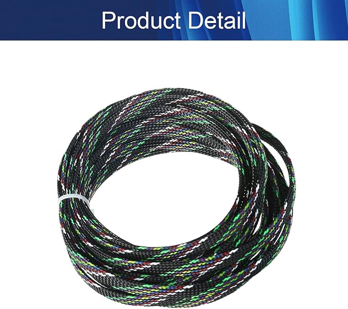 Jutagoss PET Expandable Braided Cable Sleeve, 16.4ft - 5/16 inch Multicolor Cable Management Sleeve, Wire Loom Tube Cord Protector for USB Cable, Power Cord, Audio Video and More, 1Pc