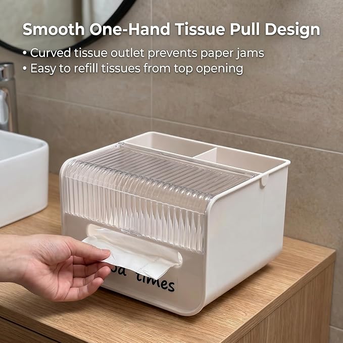 Tissue Box Cover with Storage Tray, Decorative Remote Organizer for Nightstand Bedroom Office Desk