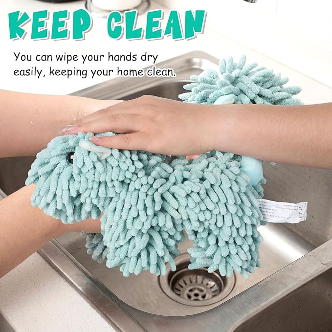 Tegeme 1 Pcs Chenille Dog Hand Towel Fuzzy Dog Towel Absorbent Microfiber Soft for Bathroom Kitchen Washstand (Green)