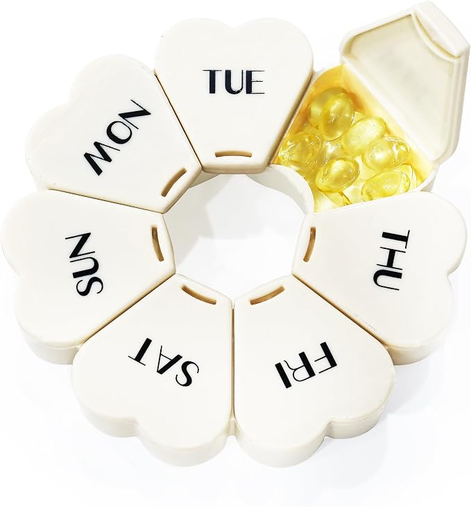MOLN HYMY Large Weekly Pill Box 7 Day, Cute Pill Case Organizer 1 time a Day, Floral Pill Container Once Daily, Pretty Medicine Dispenser for Vitamin/Fish Oil/Medication/Supplements (Milky White)