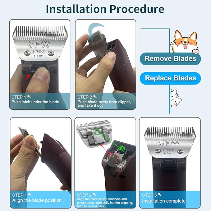 5FW Dog Grooming Wide Blade,Detachable Pet Dog Grooming Blades,Compatible with Andis,Oster A5,Wahl km10 Clippers.Cutting Length 1/4 in(6.3mm)