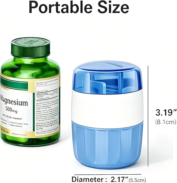 AMAFI 3-in-1 Pill Crusher and Pill Cutter Pills Crusher Fine Powder with Stainless Steel Grinding Head Pil Grinder with Storage for Tablets Cutter Splitter for Small and Tiny Pills Blue