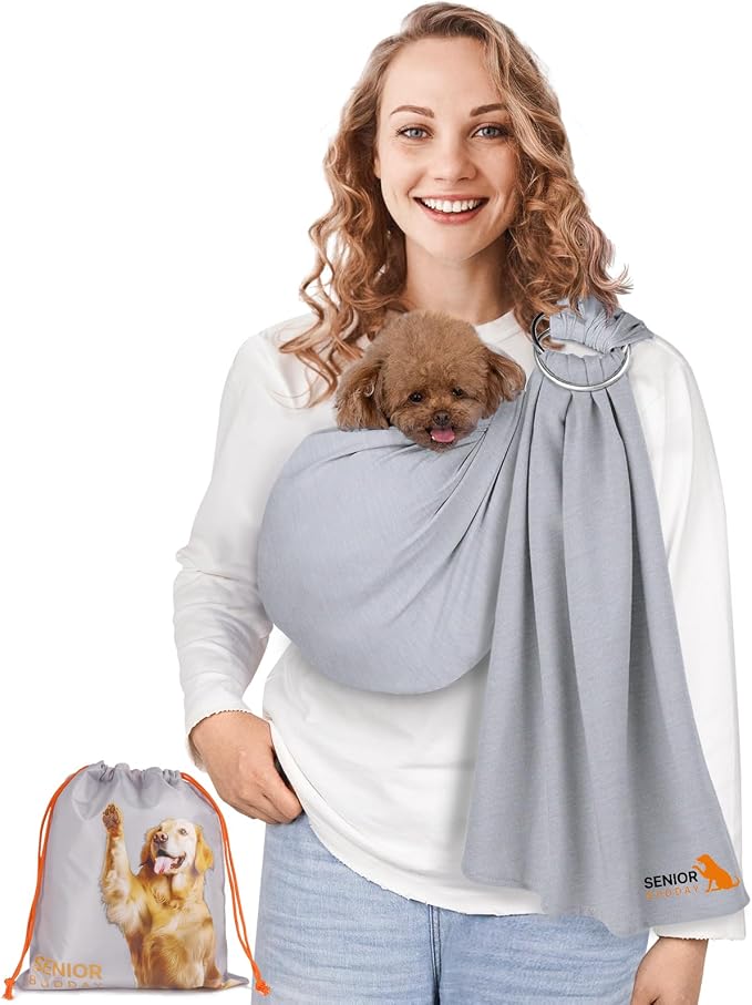 Dog Sling Carrier for Small Dogs, Adjustable Cat Sling Carrier, Light Gray | Hands-Free Front Carry Chest, Soft Breathable Fabric Wrap, Puppy/Kitten/Pets Up to 15 lbs, Machine Washable, Anti-Anxiety