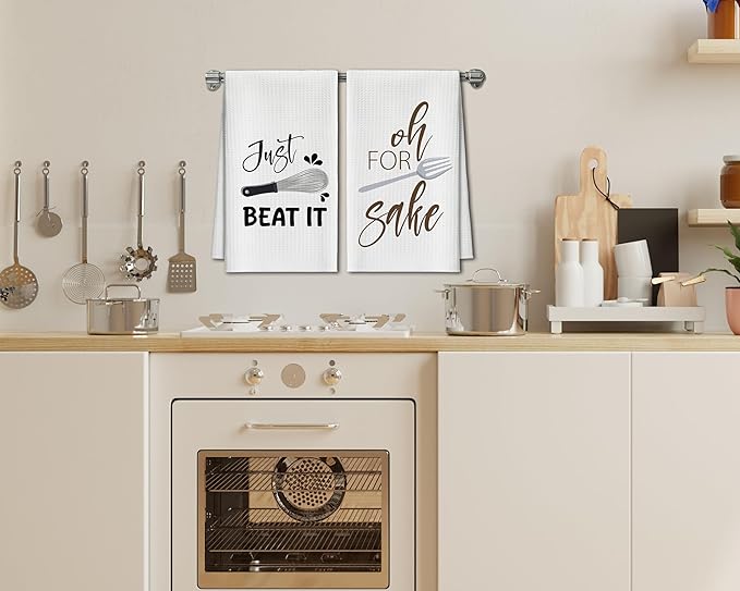 Kitchen Towels Set of 2, Egg Beater Fork Dish Towel for Kitchen, Decorative Hand Towels for Bathroom, Fast Drying Tea Towel with Funny Sayings, Housewarming Xmas Gifts for Women Mom -B19