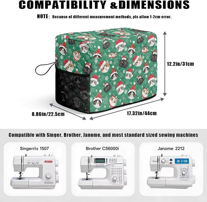 Sewing Machine Cover Polyester Febric Christmas Santa Cat Print | Dust Pet Hair Protection,Quilting Design,Fits Standard Singer,Brother Janome Machines,Protecting Decorating Your Sewing Space