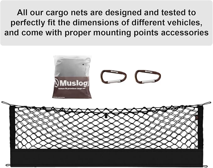 Muslogy Cargo Net for 2015-2025 2026 Outback Accessories | Custom Fit, Trunk Storage Organizer Net for SUV Sedan Van Divider, with Heavy Duty Carabiners, Night Visible Grab Handle
