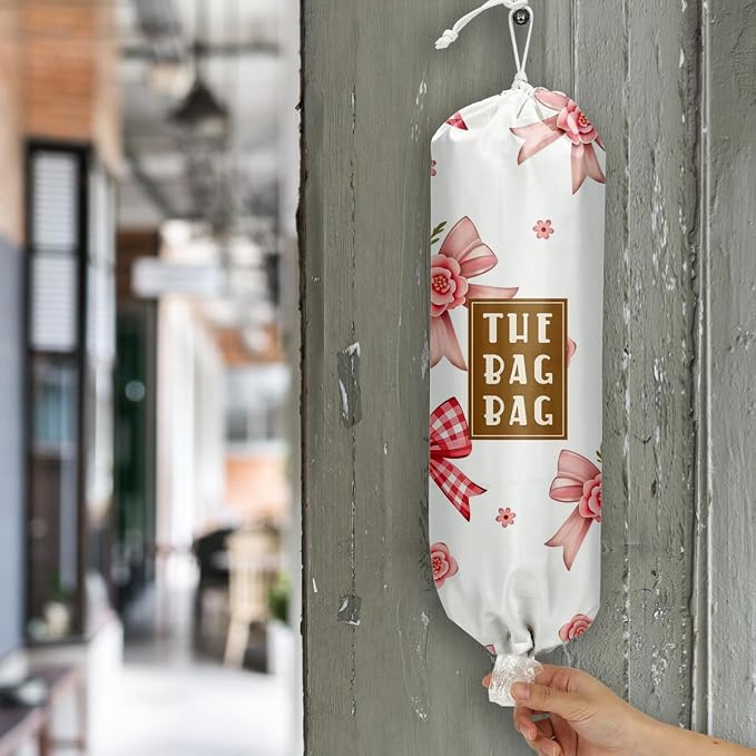 Plastic Bag Holder,Reusable And Washable Grocery Bag organizer,For Home Kitchen Travelling Camping Decor, use 1 Pack,Bow Pattern
