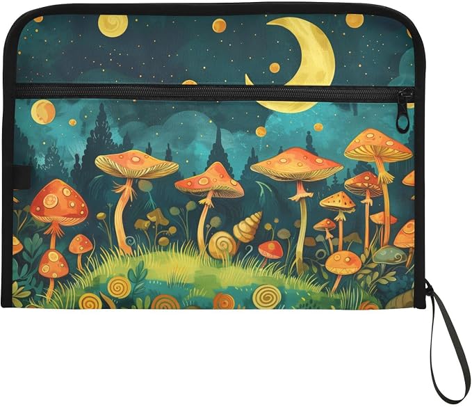 13 Pocket Zipper Expanding File Folder A4 Snail Mushroom | Accordion File Organizer with Front Pouch A4 Letter Size Portable Folders for Documents Receipt School Office Supplies