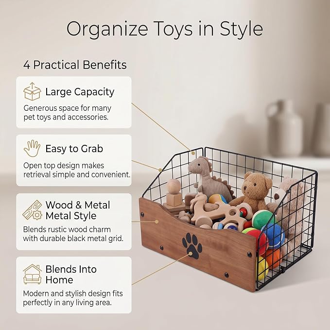 Dog Toy Basket,Indestructible Metal Dog Toy Storage Box | Chew-Proof Dog Toy Bin-Pet Toy Basket for Cat Puppy Leash,Accessories,Blanket Food Storage Container