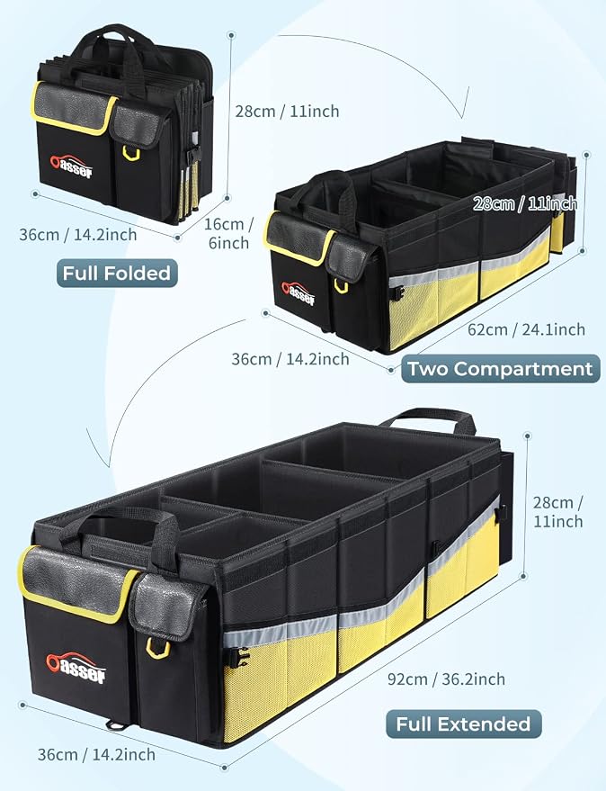 Oasser Trunk Organizer 95L with 20L Removable Cooler Bag for SUV | 4 Compartments, 9 Side Pockets, Foldable Lid, No Deformation, 1680D, Non Slip Bottom, 2 Straps, Reflective Strip