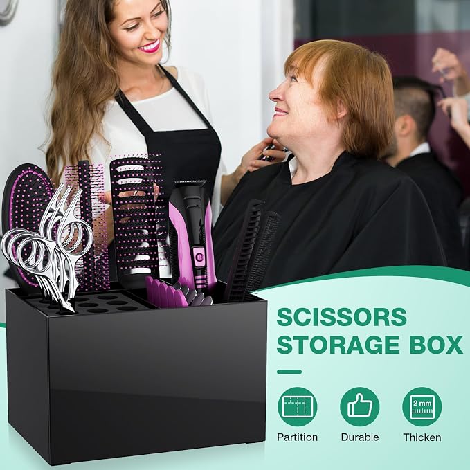 Noverlife Hair Salon Scissor Holder Box, Shear Holder for Hair Stylist | Hairdressing Scissors Rack Barber Organizer Box for Storage Combs Clips Brushes Holder, Barber Supplies Shear Case