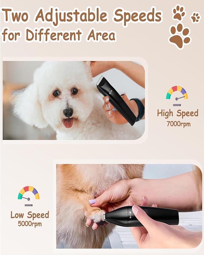 4 in 1 Dog Clippers, USB-C Rechargeable Dog Grooming Clipper Kit Nail Ginder with Two Speeds, Cordless Pet Cat Trimmer Shavers for Thick Hairs for Poodle, Small Pets