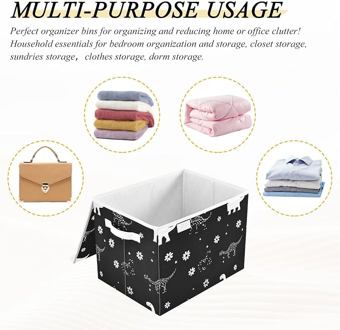 Black Dinosaurs Storage Bin Organizers And Storage With Lid Handle for Blanket Closet