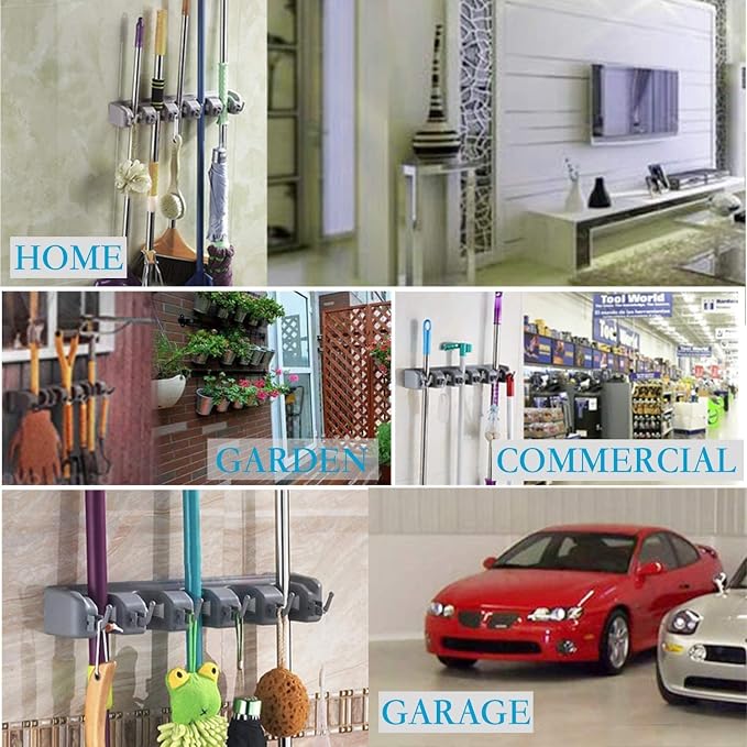 HYRIXDIRECT Broom Hanger Wall Mount Broom and Mop Organizer Wall Hanging Garden Tool Organizers Rack Garage Laundry Room Organizations and Storage with Hooks Heavy Duty