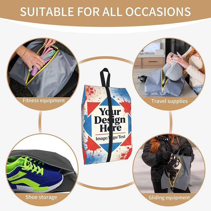 Custom Personalized Travel Shoe Bag for Men & Women, Waterproof Shoe Storage Organizer with Zipper, Portable Shoe Pouch for Sneakers, Heels, Sandals, Gym & Travel Luggage 2PCS