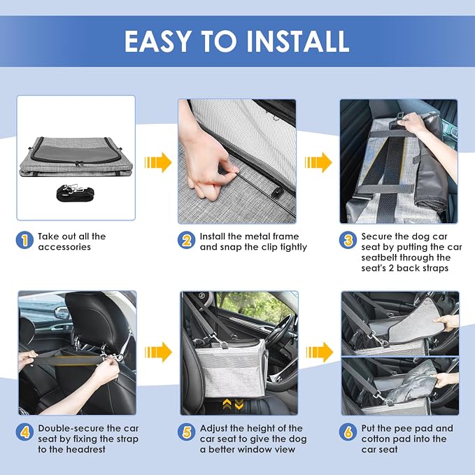 SlowTon Dog Car Seat - with Reinforced Metal Frame for Pets up to 15lbs | Safe Pet Car Seat with Safety Belt & Waterproof Pee Pad & Top Cover, Portable Collapsible Puppy Carrier Bag for Small Dogs