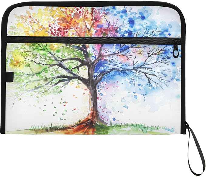 13 Pocket Zipper Expanding File Folder A4 Colorful Tree of Life | Accordion File Organizer with Front Pouch A4 Letter Size Portable Folders for Documents Receipt School Office Supplies