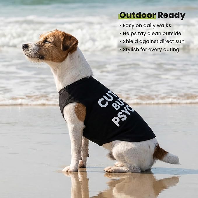 Fitwarm Cute But Psycho Dog Shirt, Summer Clothes for Small Dogs Boy Girl, Funny Pet Outfit, Black, White, XS