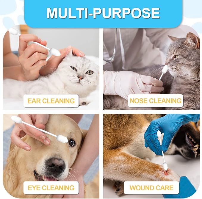 Dog Ear Cleaning Swabs 56pcs – Gourd-Shaped Cotton Tips for Dogs' Ears – Gentle Ear Cleaning Sticks for Oily-Eared Breeds, Pet Grooming, Bathroom or Travel Use