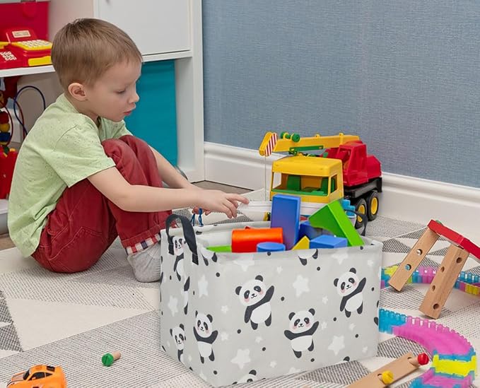 Kids Basket Panda Storage Bins for Girls Rectangular Baby Gift Baskets Cute Toy Storage Bin Box Organizer Book Shelf Basket Sports Balls Room Decor(Panda)