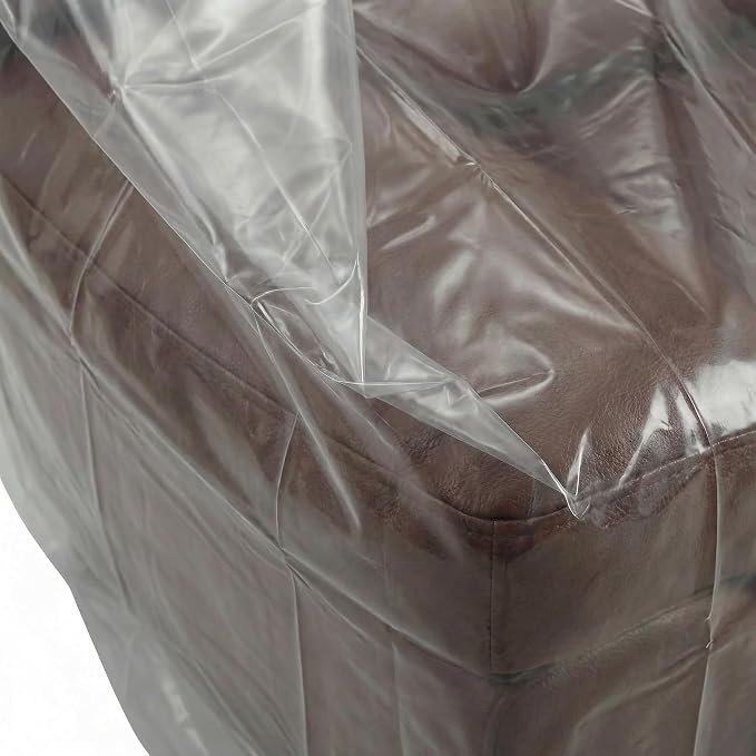 Wowfit 4mil Furniture Cover for Moving, Couch Storage Bag, 68.1Wx42Dx62/41H | With Tape Strips & Labels, Clear, Heavy Duty, Waterproof, Dustproof, Loveseat/Recliner, Sectional Piece, Garage, Outdoor