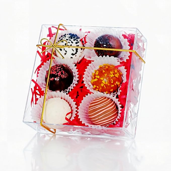 RomanticBaking 25PCS 5x5x2 Inches Transparent Gift Box Party Favors | Clear Treat Boxes for Cookies,Cake,Strawberries,Chocolate, Cinnamon Roll & More