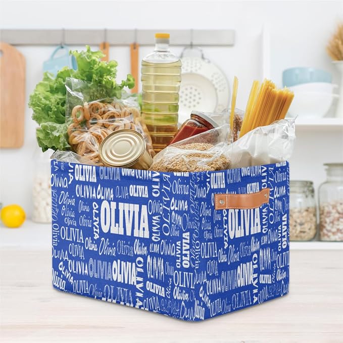 Personalized Kids Toy Box Storage Basket with Name, Royal Blue | Organizing Boys Girls Pets Toys Closet Shelf Clothes Books
