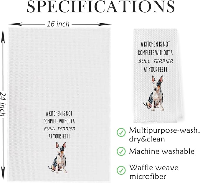 Bull Terrier Kitchen Towels - Funny Bull Terrier Gifts Waffle Dish Towels, Dog Lover Gifts for Women Decorative Hand Tea Towel, 16x24 Inch