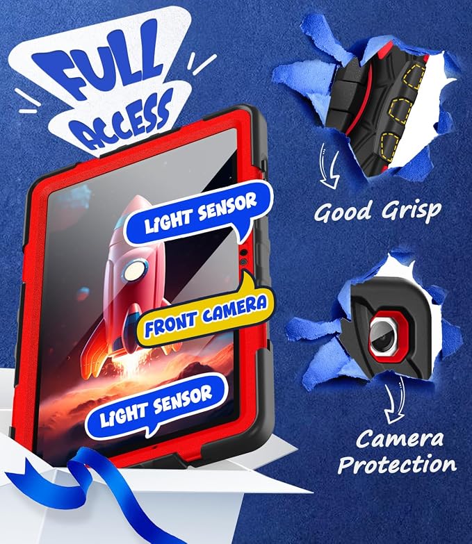 Grifobes Case for Samsung Galaxy Tab A11+ / A9+ Plus 11 inch 2026/2024, Full Protection with Screen Protector/Rotating Stand, Hand/Shoulder Strap for 11” Tablet Cover Black+Red
