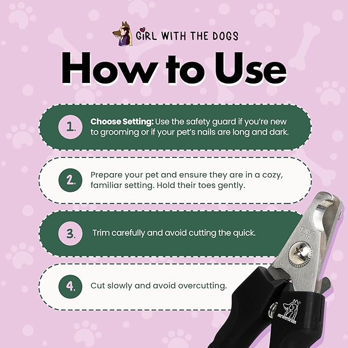 Pet Nail Clippers by Girl With The Dogs, Nail Clippers for Grooming and Claw Care for Cats/Dogs (Small)