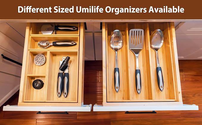 Drawer Organizer Storage Boxes, 2.5" High Bamboo Drawer Dividers, 5 Rearrangeable Bins for Kitchen, Office Desktop, Clothing, Makeup, vanity, Jewelry