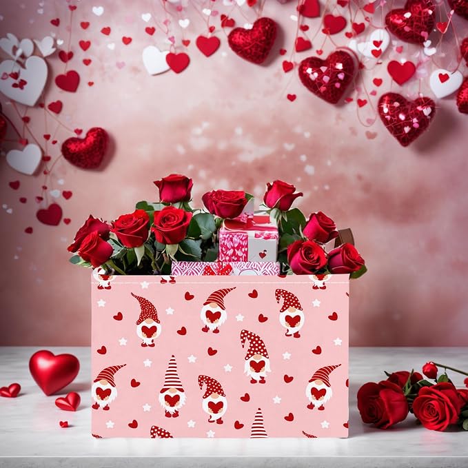 Valentine's Day Basket for Gifts Empty Cute Heart Large Gift Basket Decorative Storage Bin for Kid and Baby Room Décor (Pink Dwarf Love)