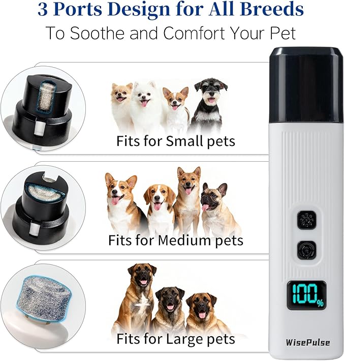Dog Nail Grinder Quiet & Safe: 2-Speed Electric Grinder with 2 LED Lights & 2 Grinding Heads, Low Vibration & Silent Rechargeable Trimmer for Large Small Medium Dogs & Cats(White)