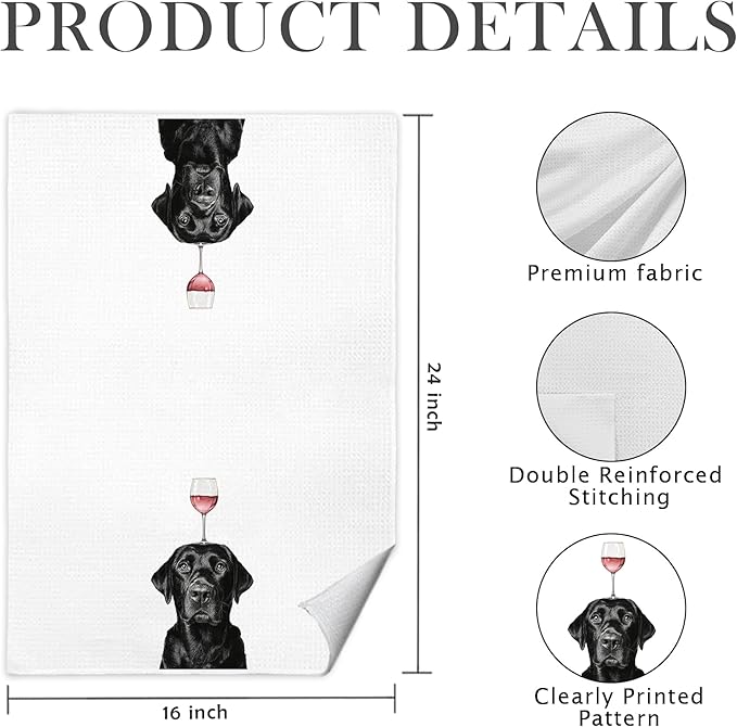 Funny Black Labrador Retriever Wine Kitchen Towels 16x24 Inch, Black Lab Gifts Decorative Hand Towels for Kitchen Home Bar, Wine Lover Gifts Dish Tea Towel Drying Cloth