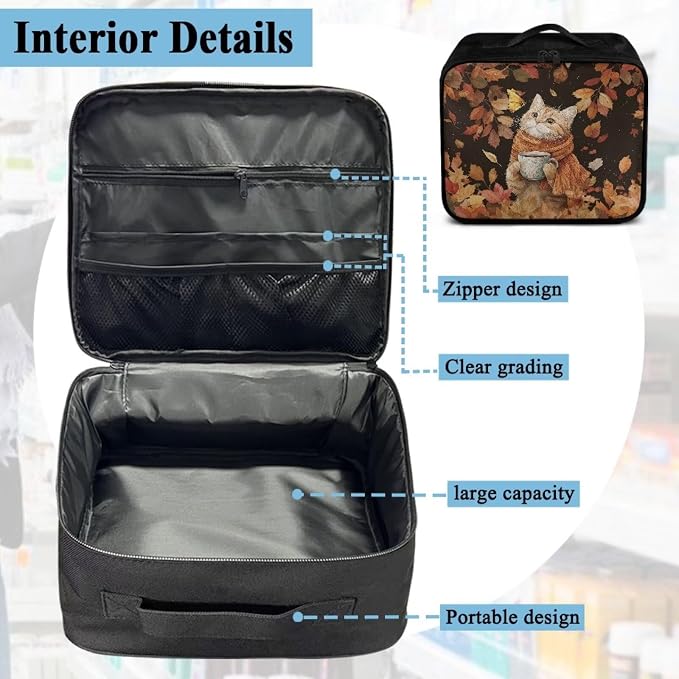 First Aid Kit Bag Fall Cat Maple Leaf Empty First Aid Bag Medical Bag Empty Large Capacity for Home Office and Travel Use Lightweight Washable Soft Fabric