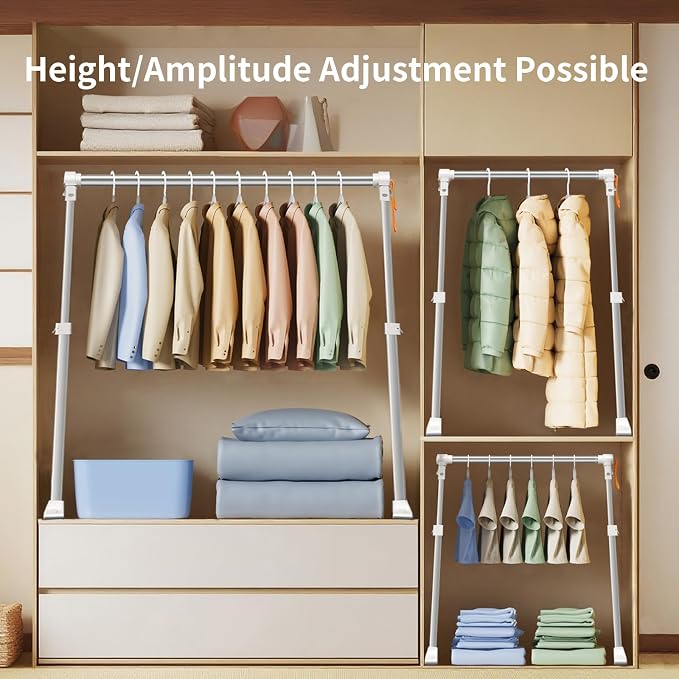 Foldable Adjustable Closet Rod20.86-35.43in Width | Aluminum Clothes Hanging Rod,Portable Drying Rack for Closet Storage RV Laundry Small Space,Tool-free installation