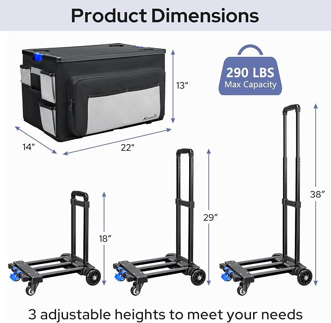 KEDSUM 2 in 1 Rolling Cart with Canvas Organizer Bag, 290LBS/70L Capacity Collapsible Teacher Rolling Cart with Lid for School, Craft, Office & Garden, Ideal for Teacher, Therapist & Crafter