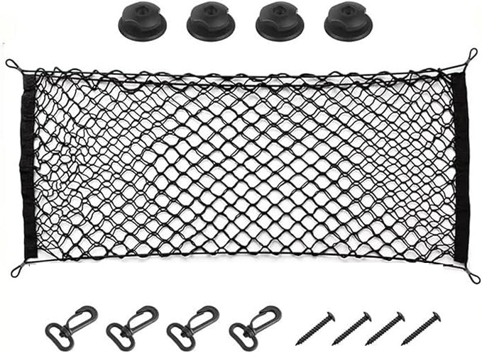 Car Nets Trunk Storage Net Bag For Jaguar For I-Pace 2018-2025 Elastic Black With Hooks Trunk Cargo Storage Net 2019 2021 2022 2023 2024 Cargo Net (Double layer)